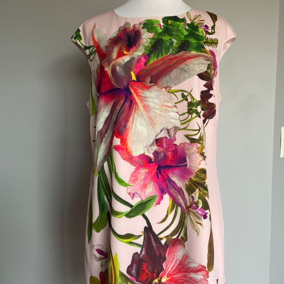 Ted Baker Ramonda Symmetrical Orchid Print Floral Leaves Tunic Dress Barbie Pink - Picture 10 of 15